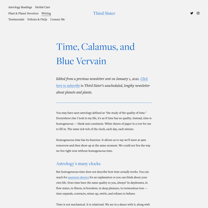 Time, Calamus, and Blue Vervain — Third Sister