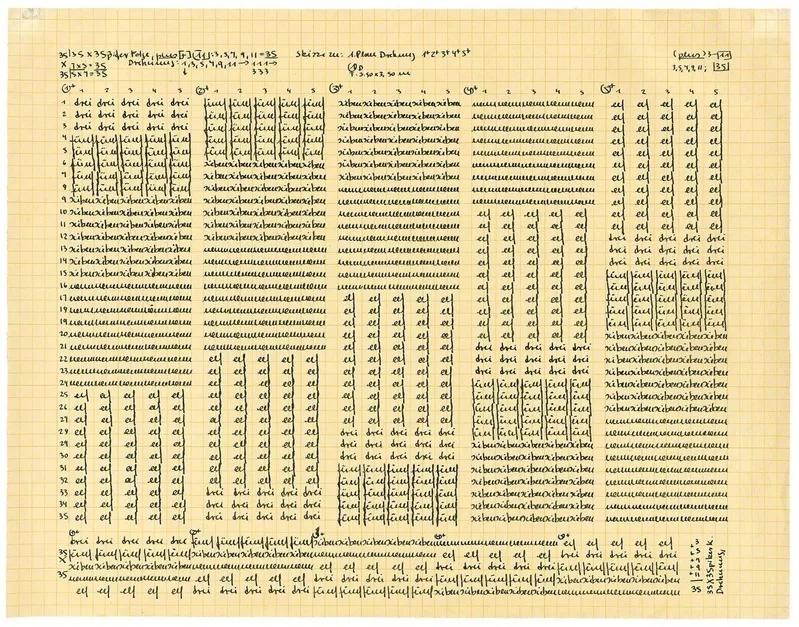 Hanne Darboven ohne Titel (Skizze zu: 1. Plan Drehung 1+2+3+4+), 1968