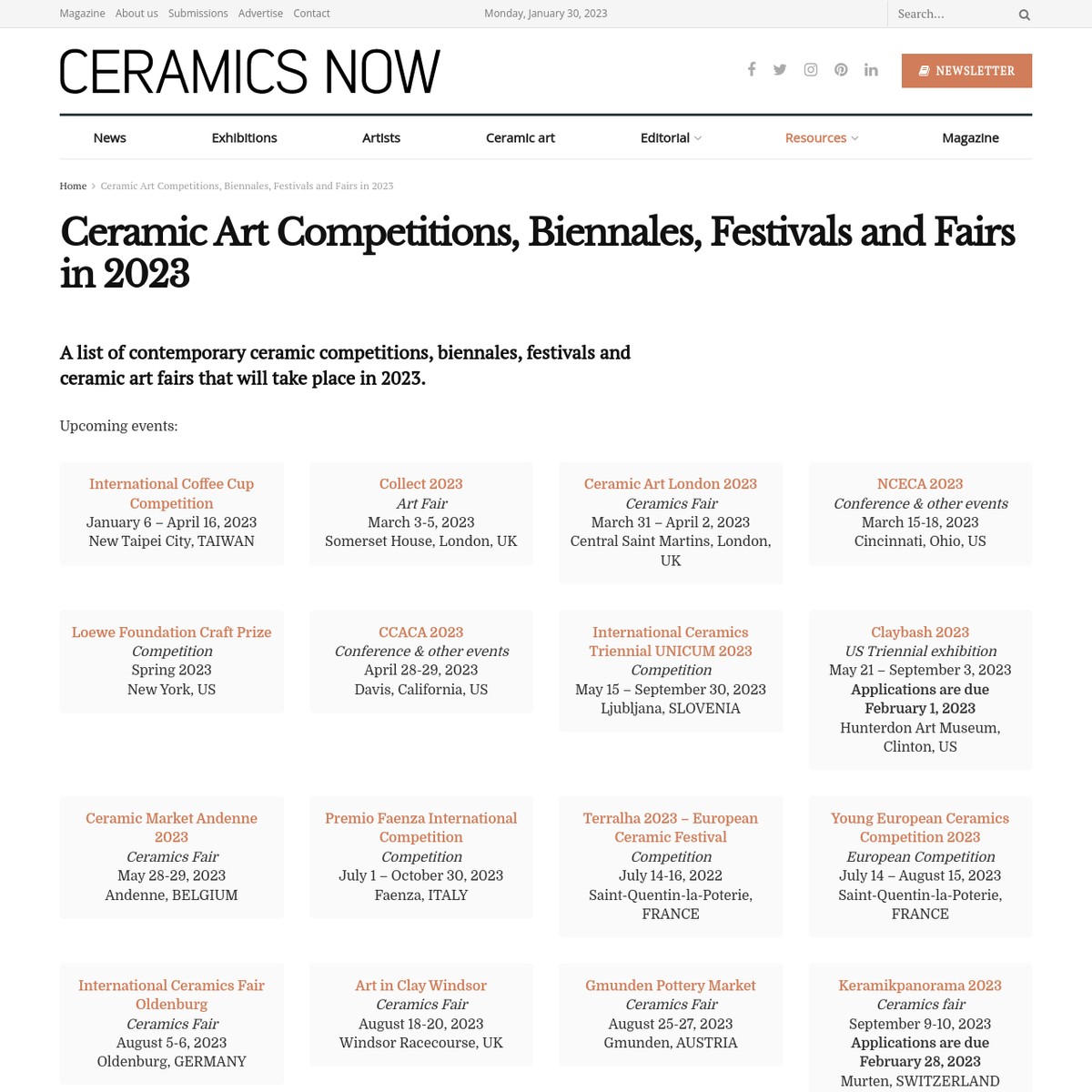 Ceramic Art Competitions, Biennales, Festivals and Fairs in 2023