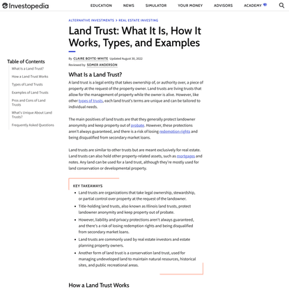 Land Trust: What It Is, How It Works, Types, and Examples