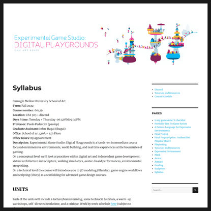 Experimental Game Studio: Digital Playgrounds – CMU School of Art class taught by Paolo Pedercini