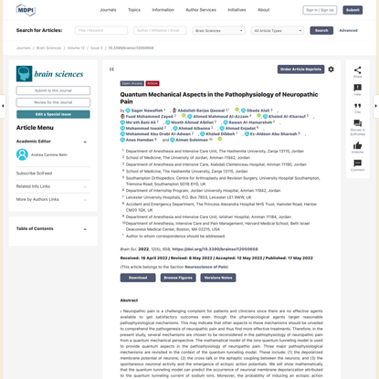 Quantum Mechanical Aspects in the Pathophysiology of Neuropathic Pain