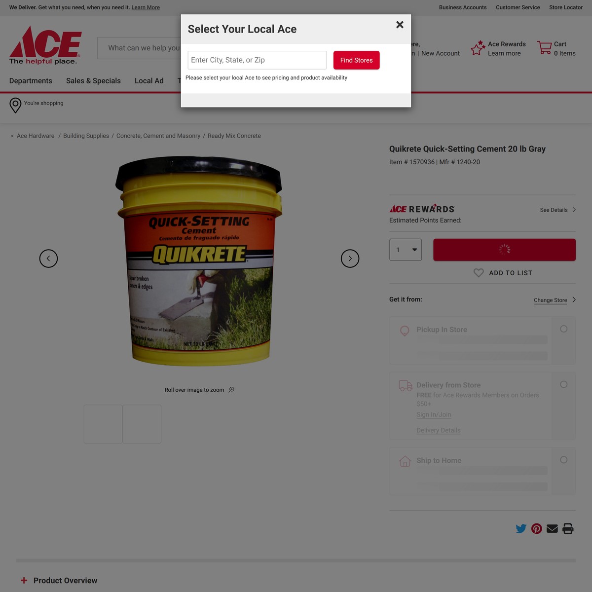 Quikrete QuickSetting Cement 20 lb Gray Ace Hardware — Are.na