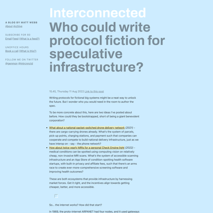 Who could write protocol fiction for speculative infrastructure?