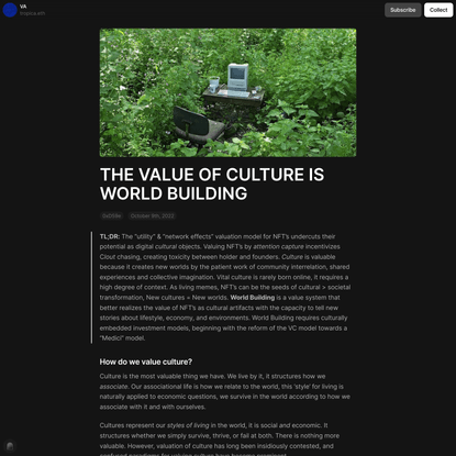 THE VALUE OF CULTURE IS WORLD BUILDING