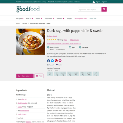 Duck ragu with pappardelle &amp; swede recipe | BBC Good Food