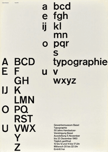 Type-based poster of the alphabet running down the page vertically Typographie, 1960 Robert Büchler 