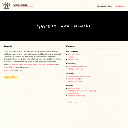 The Farmer &amp; Farmer Review . Mastery and Mimicry by Sep Kamvar
