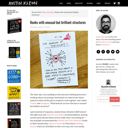 Books with unusual but brilliant structures - Austin Kleon