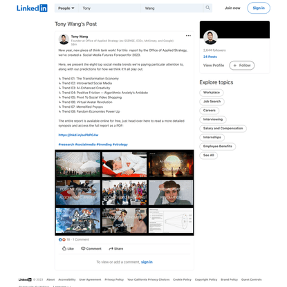 Tony Wang on LinkedIn: #research #socialmedia #trending #strategy