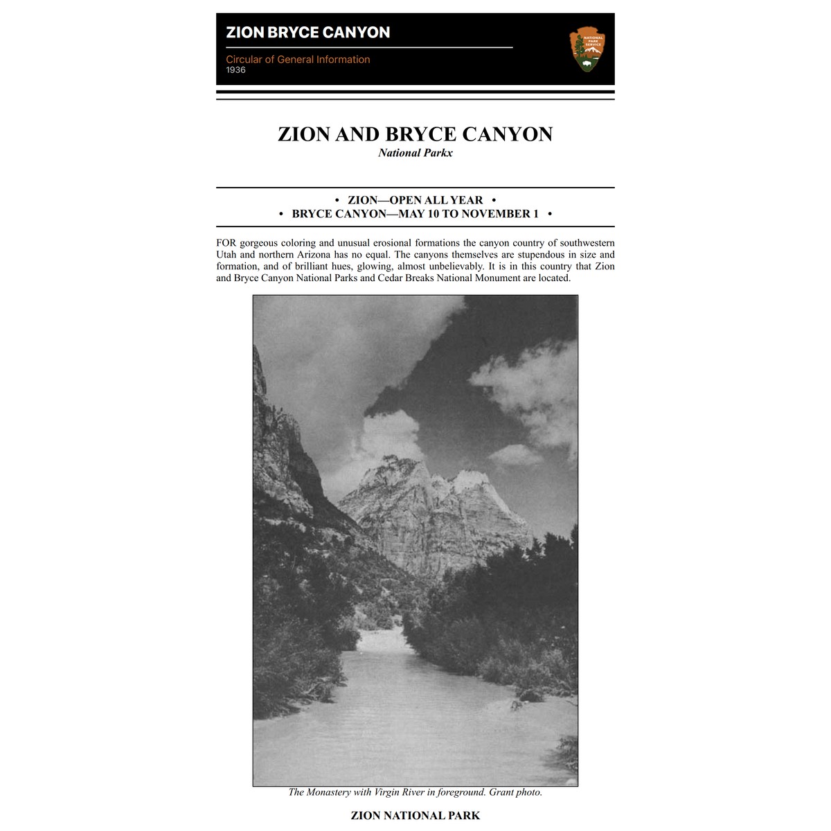 Zion and Bryce Canyon NPs Rules and Regulations (1936) — Are.na