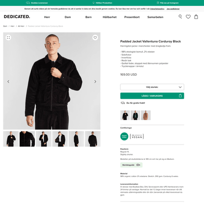 DEDICATED - Padded Jacket Vallentuna Corduroy Black