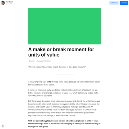 A make or break moment for units of value — Paul Glavin