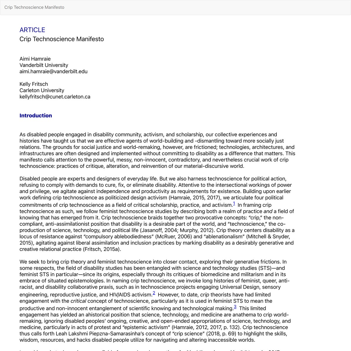 View of Crip Technoscience Manifesto Catalyst Feminism, Theory