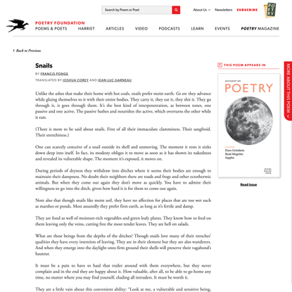 Snails by Francis Ponge | Poetry Magazine