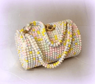 60s Pastel Bead Box Purse - Easter Handbag - Pink, White Green, Yellow & Blue Beads - Nice and Roomy - Top Handle - H...