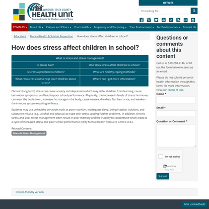 How does stress affect children in school?