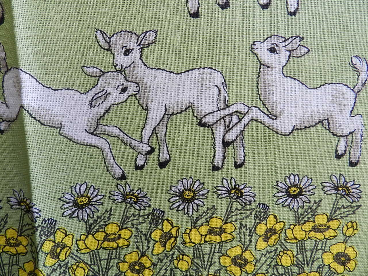 Lamb Sheep Repeat PATTERN 1970&amp;#39;s RETRO KITCHEN Vintage Unused Ulster Pure Linen Tea Towel Dishcloth