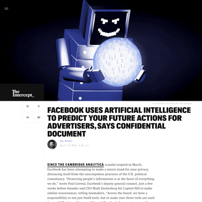 Facebook Uses Artificial Intelligence to Predict Your Future Actions for Advertisers, Says Confidential Document