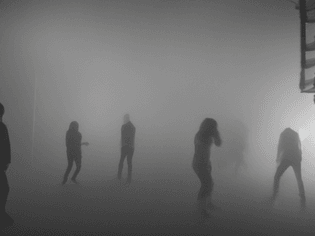 a soundsystem thick fog and silk spiders web in the depths of a club dream sequence bloom foggy