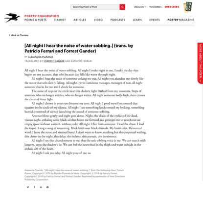 [All night I hear the noise of water sobbing.]… | Poetry Foundation