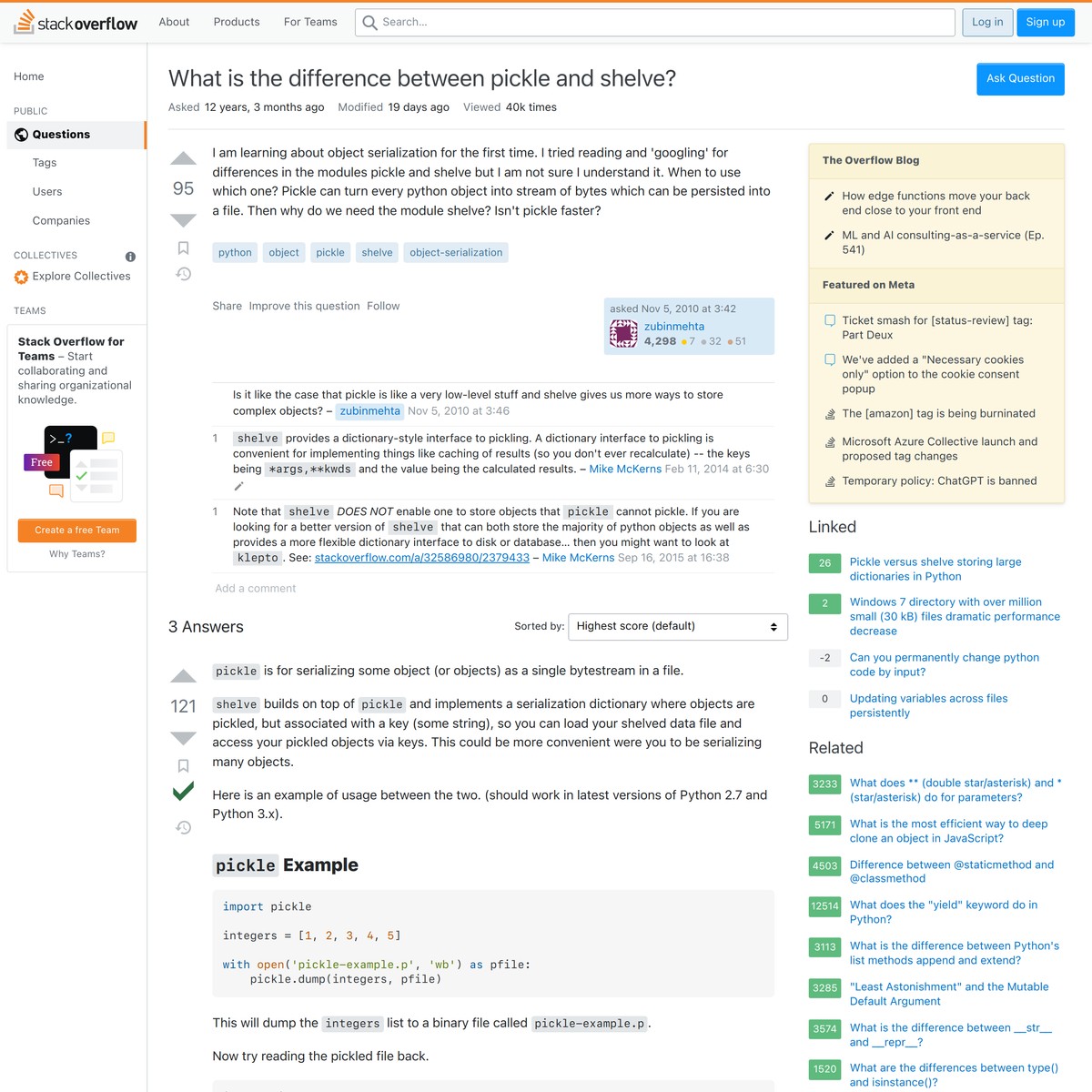 python What is the difference between pickle and shelve? Stack