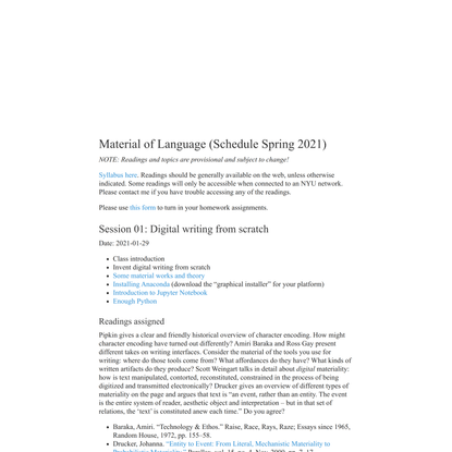 Material of Language (Schedule Spring 2021) _  Allison Parrish
