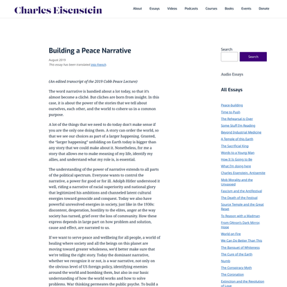 Charles Eisenstein | Building a Peace Narrative