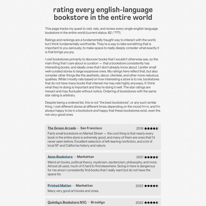 rating every english-language bookstore in the entire world