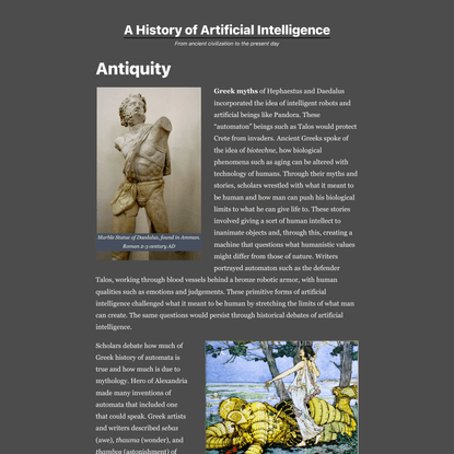 Antiquity - A History of Artificial Intelligence