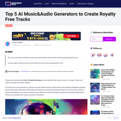 Top 5 AI Music&amp;Audio Generators to Create Royalty Free Tracks