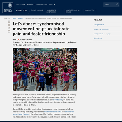 Let's dance: synchronised movement helps us tolerate pain and foster