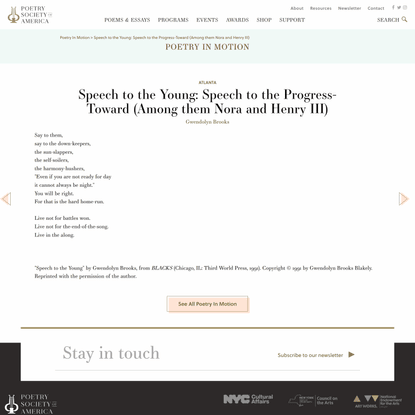 Speech to the Young: Speech to the Progress-Toward (Among them Nora and Henry III)