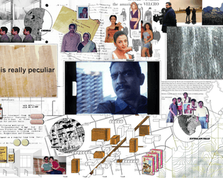 A collage-style image with cutouts of photographs, pills, and geographical locations.
