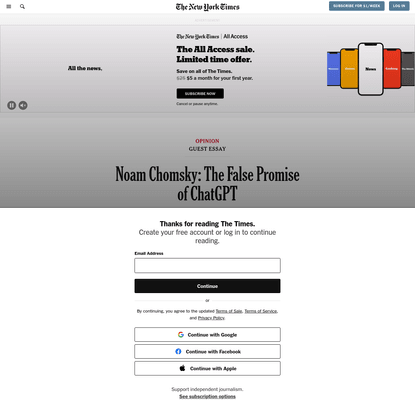 Opinion | Noam Chomsky: The False Promise of ChatGPT - The New York Times