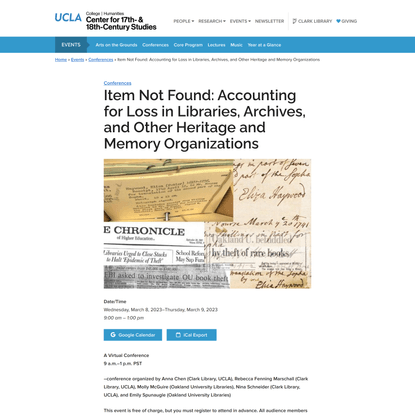 Item Not Found: Accounting for Loss in Libraries, Archives, and Other Heritage and Memory Organizations - The Center for 17t...