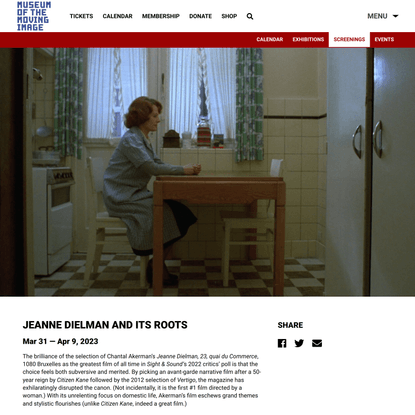Jeanne Dielman and Its Roots – Museum of the Moving Image