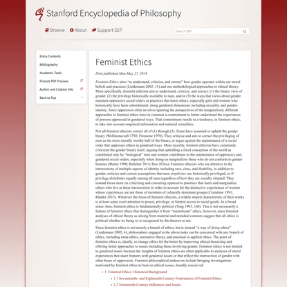 Feminist Ethics (Stanford Encyclopedia of Philosophy)