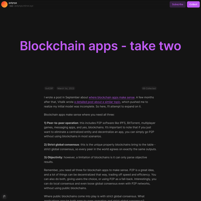 Blockchain apps - take two