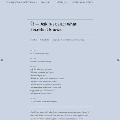 Ask the object what secrets it knows. – Observational Practices Lab