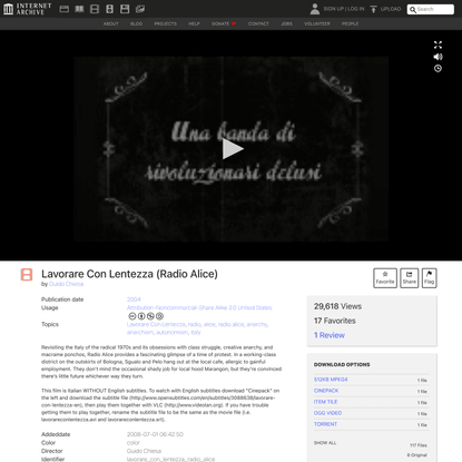Lavorare Con Lentezza (Radio Alice) : Free Download, Borrow, and Streaming : Internet Archive