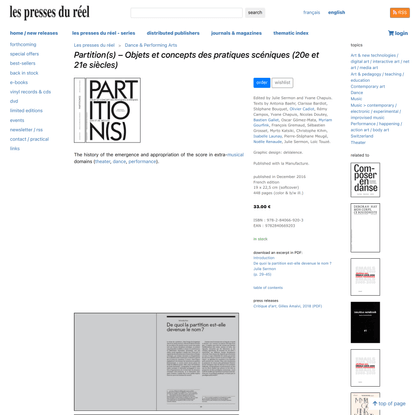 Partition(s) - Les presses du réel (book)