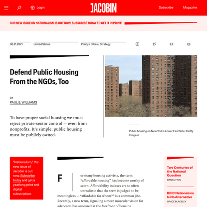 Defend Public Housing From the NGOs, Too