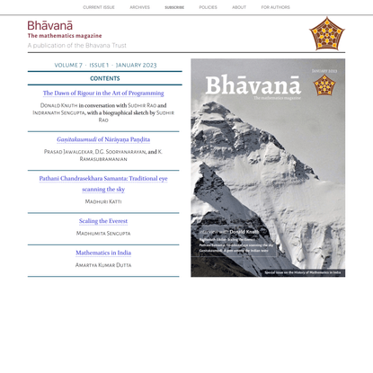 Bhāvanā – The mathematics magazine&lt;br/&gt;A publication of the Bhavana Trust
