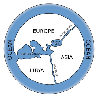 The first world map by Anaximander of Miletus (610BC-546BC)