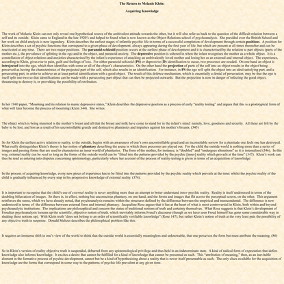The Return to Melanie Klein: Acquiring Knowledge