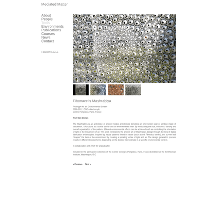 Fibonacci's Mashrabiya, Prototype for an Environmental Screen CNC milled acrylic, Centre Pompidou, Paris, France