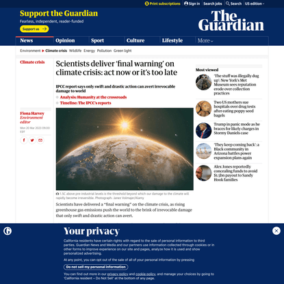 Scientists deliver ‘final warning’ on climate crisis: act now or it’s too late