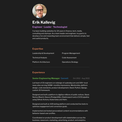 Erik Kallevig - Engineer, Leader, Technologist - Reston, VA