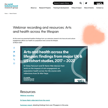Webinar recording and resources: Arts and health across the lifespan - SBRG